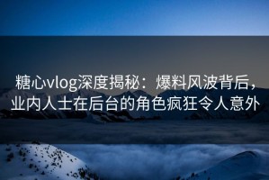 糖心vlog深度揭秘：爆料风波背后，业内人士在后台的角色疯狂令人意外