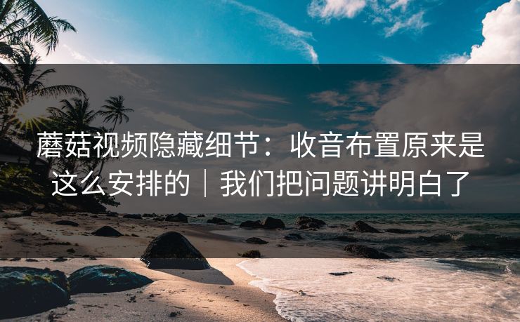 蘑菇视频隐藏细节：收音布置原来是这么安排的｜我们把问题讲明白了